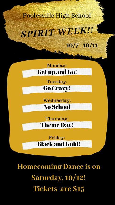 PoolesvilleSGA's tweet image. Homecoming spirit week this week!!!!!!!