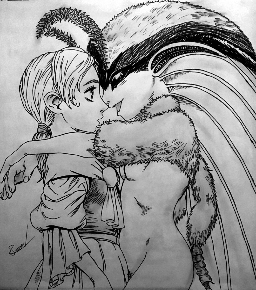 Stendhal5's tweet photo. Jill &amp; Roshinu (Rosine) from #Berserk  

7h30

♥️[RT apprecied]♥️

@RageOfBerserk 
#roshinu #kentaromiura #drawing #traditionnalart #ink #sundaydraw https://t.co/RfEtgWIWgV
