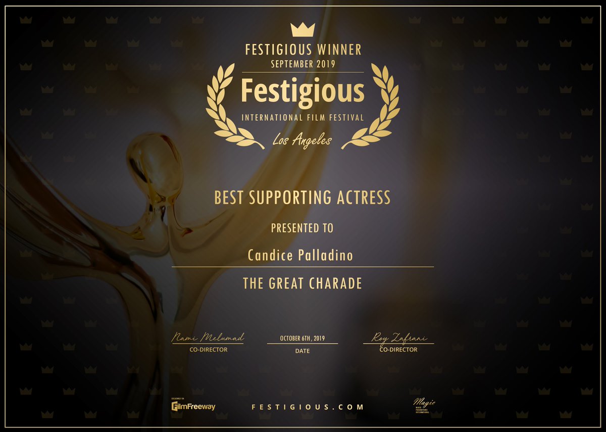 RodeaxRodeo's tweet photo. HUGE congratulations to the whole Great Charade team, but most of all @candypalladino. Not only is she incredibly talented, but she brings positivity and laughter wherever she goes. Thankyou @festigious!
#bestindiefeature #bestsupportingactress #awards #filmfestival #actress https://t.co/PTxCRiCAYz