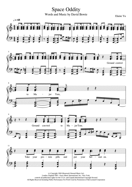SunkeyD's tweet photo. Llego el momento de volver a los años 70( 1969 para ser específico). La partitura de esta semana es Space Oddity de David Bowie. https://t.co/Wez0uQE8sr
