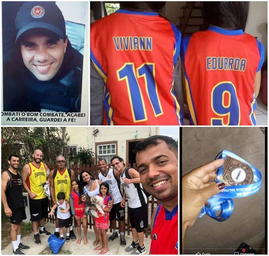 PMERJ's tweet image. O #33BPM fez uma linda homenagem ao extinto, Sgt Neto. Colegas do Sgt, visitaram a família, levaram uma camisa da equipe e a medalha de prata conquistada nos jogos desportivos da PMERJ para as filhas do policial. Ele era apaixonado pelo basquete e jogava como um Campeão. 👮🏼‍♂️⛹🏼‍♂️