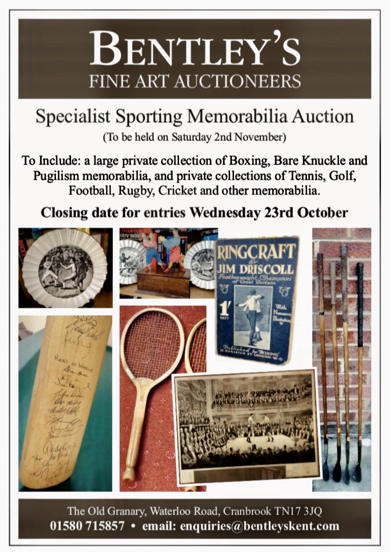 Am looking for lots for our #SportingMemorabilia auction...

Email me if you have items to consign:
E. nickhall@bentleyskent.com

⚽️🏏🏉🏸🥌🎣🥊🏆