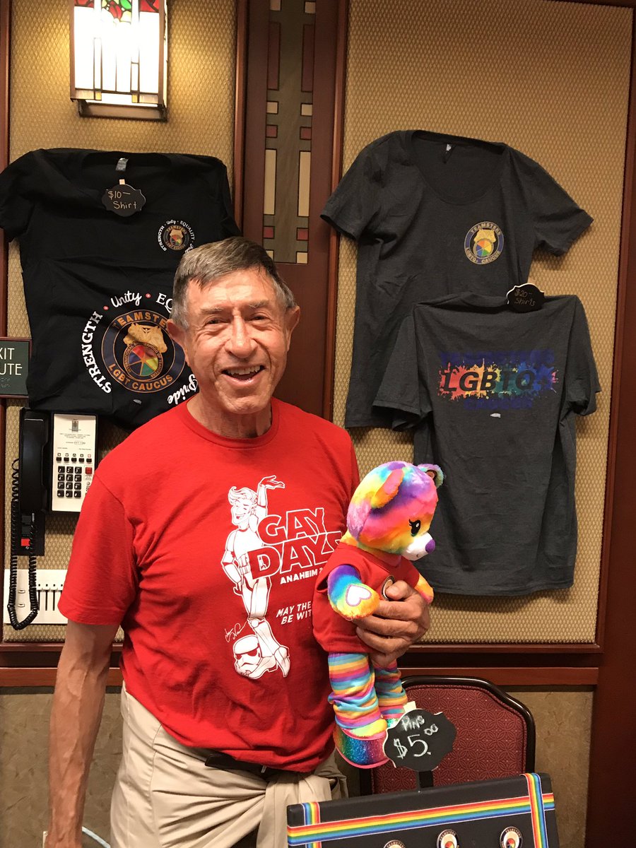 Gay Days at Anaheim Disneyland this weekend. Teamsters LGBTQ+ caucus has a booth for the 1st time. What a turnout and so much fun and free spirited event! Here is Daniel the winner of a rainbow bear donated from build a Bear