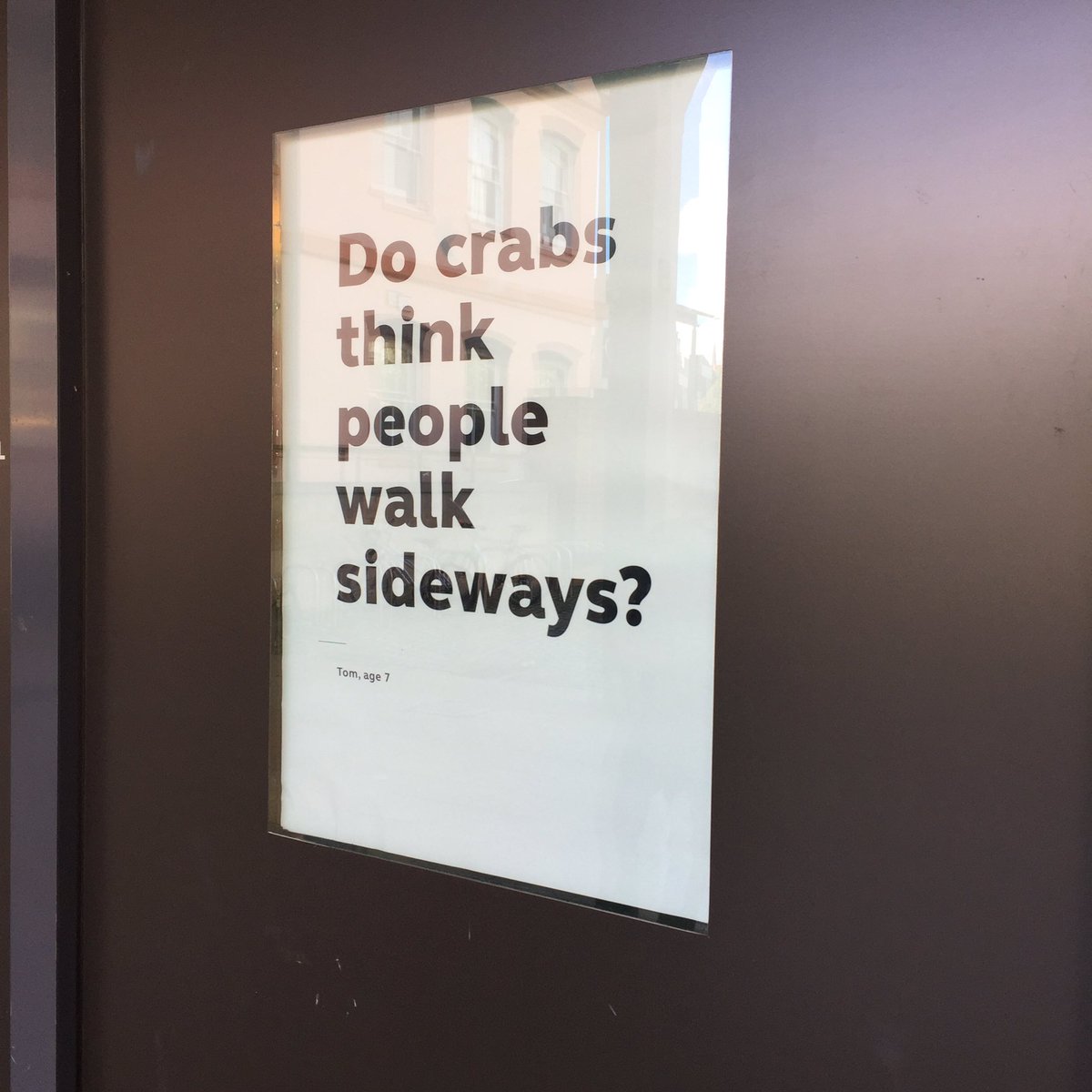 Do crabs think people walk sideways? One of many #curious questions displayed around Bristol’s <a href="/wethecurious_/">We The Curious</a> to spark children’s imaginations. #bristol #enquiry