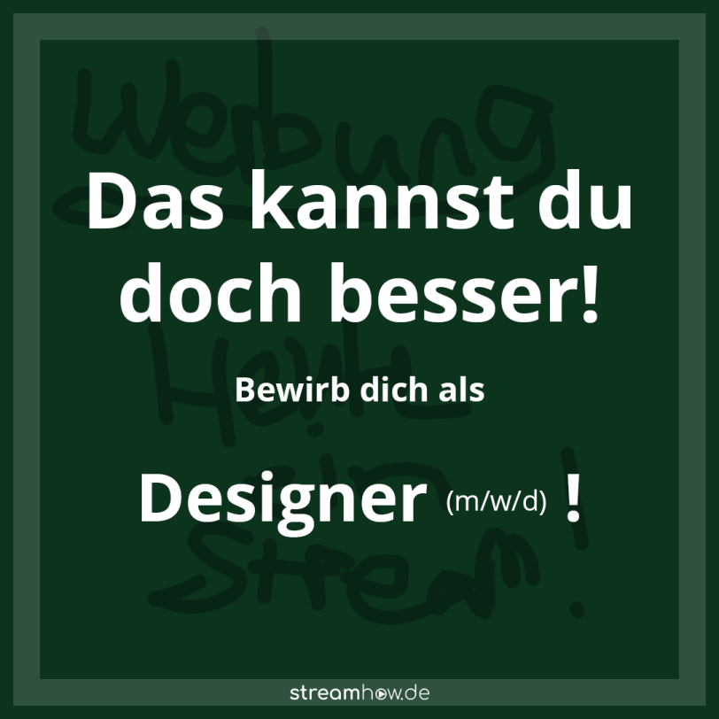 StreamHow_DE's tweet photo. Wir suchen dich 🙌
Du bist ein kreatives Köpfchen und hast Lust im Team tolle Projekte zu gestalten?
Bewirb dich bei uns als Designer!
▶ https://t.co/wX97NR2tOK
#twitchde #twitchtv #streamhowde #designer #job https://t.co/VSraHFMjZ1