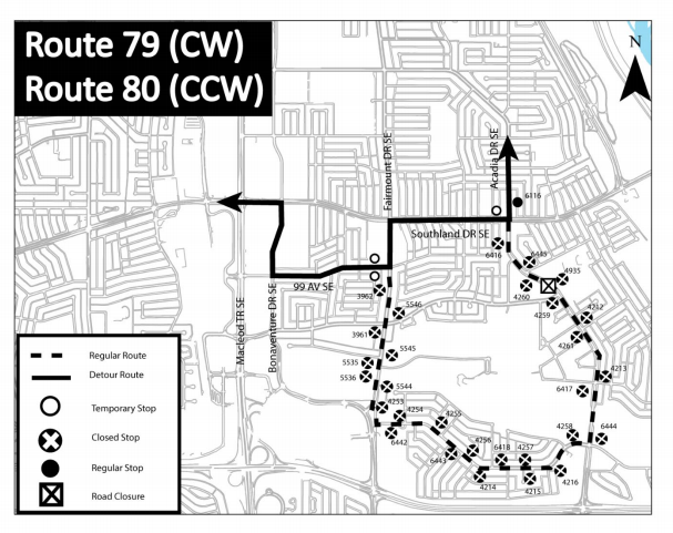 calgarytransit's tweet photo. #CTRiders #Route10, #Route29, #Route35, #Route79, #Route80, #Route92 &amp; #Route96 are on detour until 12 PM today to accommodate CIBC's Run for the Cure. For more information please visit us @ https://t.co/G5bwBXxwnE https://t.co/iSGkF1zbED
