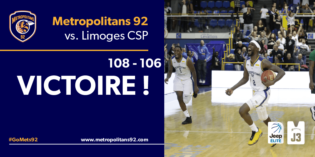 🔥VICTOIRE 🔥🔥🔥
3/3 pour les Metropolitans 92 qui arrachent la victoire après prolongation !!!!
#J3 #JeepElite #GoMets92 #Victoire