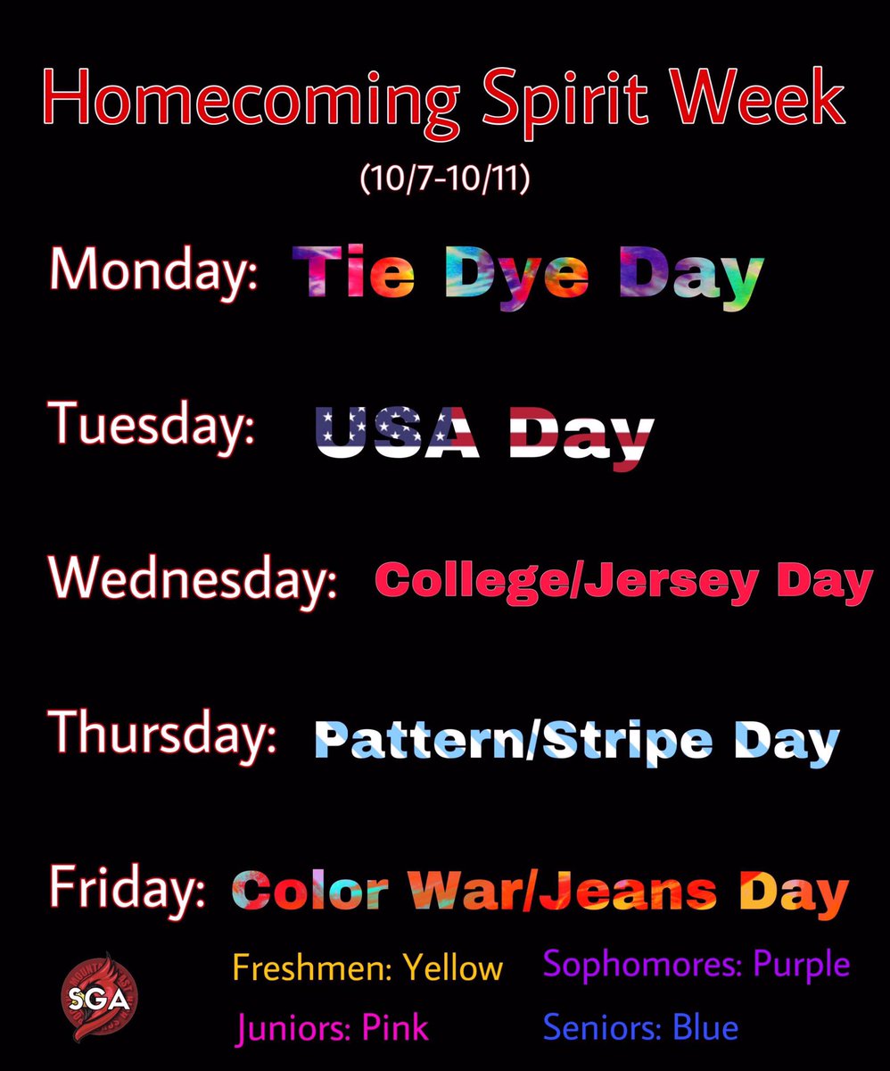 SGAEast's tweet photo. HOCO SPIRIT WEEK❗️❗️ If you are planning to participate in Spirit Week, you do not have to wear a Collar underneath. DRESS CODE STILL APPLIES FOR BOTTOMS FOR THE ENTIRE WEEK. Any questions please feel free to ask👍 https://t.co/oevGusE3a3