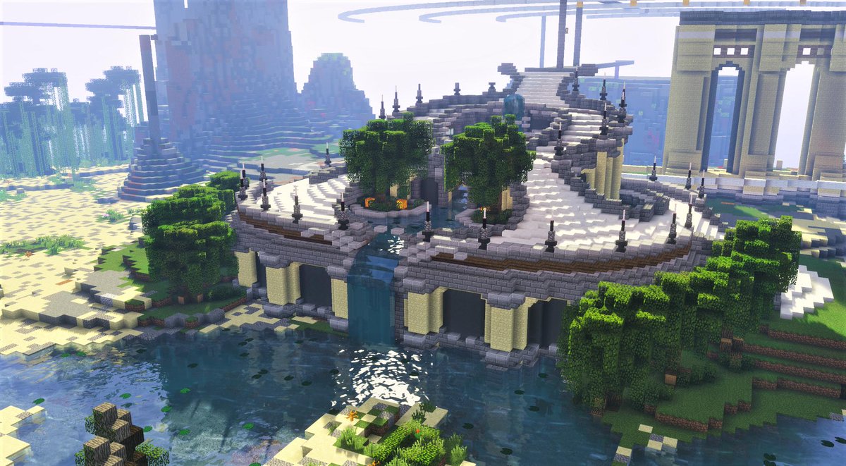 よぼさん V Twitter まさにゃんさん Evans Cow と共同建築 地形もりもりから 建物が少しずつ進んできました まだ改変する予定だけど こた鯖 マインクラフト Minecraft さばちゃんぽん