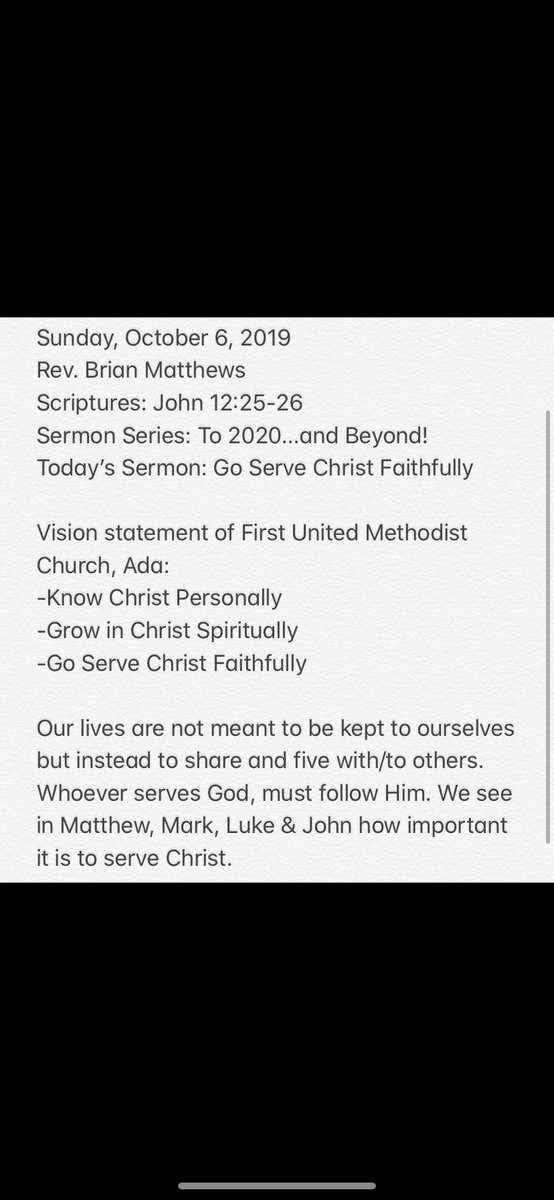 FUMCADA's tweet image. Sermon notes from our Pastor @revbmat today. Have a great week!