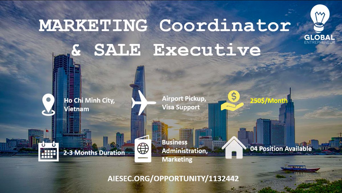 LTT_2505's tweet photo. Marketing &amp; Sale Internship in Vietnam!

Duration: 2 months
Salary: 250$/month
Apply: https://t.co/GsMlAbK2F6

Contact: Andrei
https://t.co/Jg81k4P7yK:
+84 963 121 272
Email: tien.lai7@aiesec.net
 
#Internship #global #marketing #Sales #trendy #challenging
#travelling #foodie https://t.co/1cUH1NO6Qs