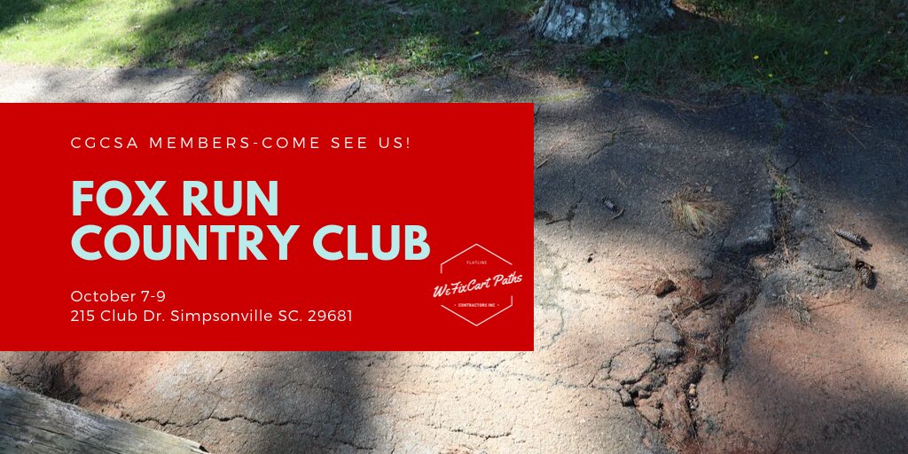 FlatlineInc's tweet photo. We would like to invite any @CarolinasGCSA members who are interested in having their paths smoothed to come see our process live at Fox Run CC in Simpsonville,SC October 7-9.
#wefixcartpaths https://t.co/IyXz8iLTiW