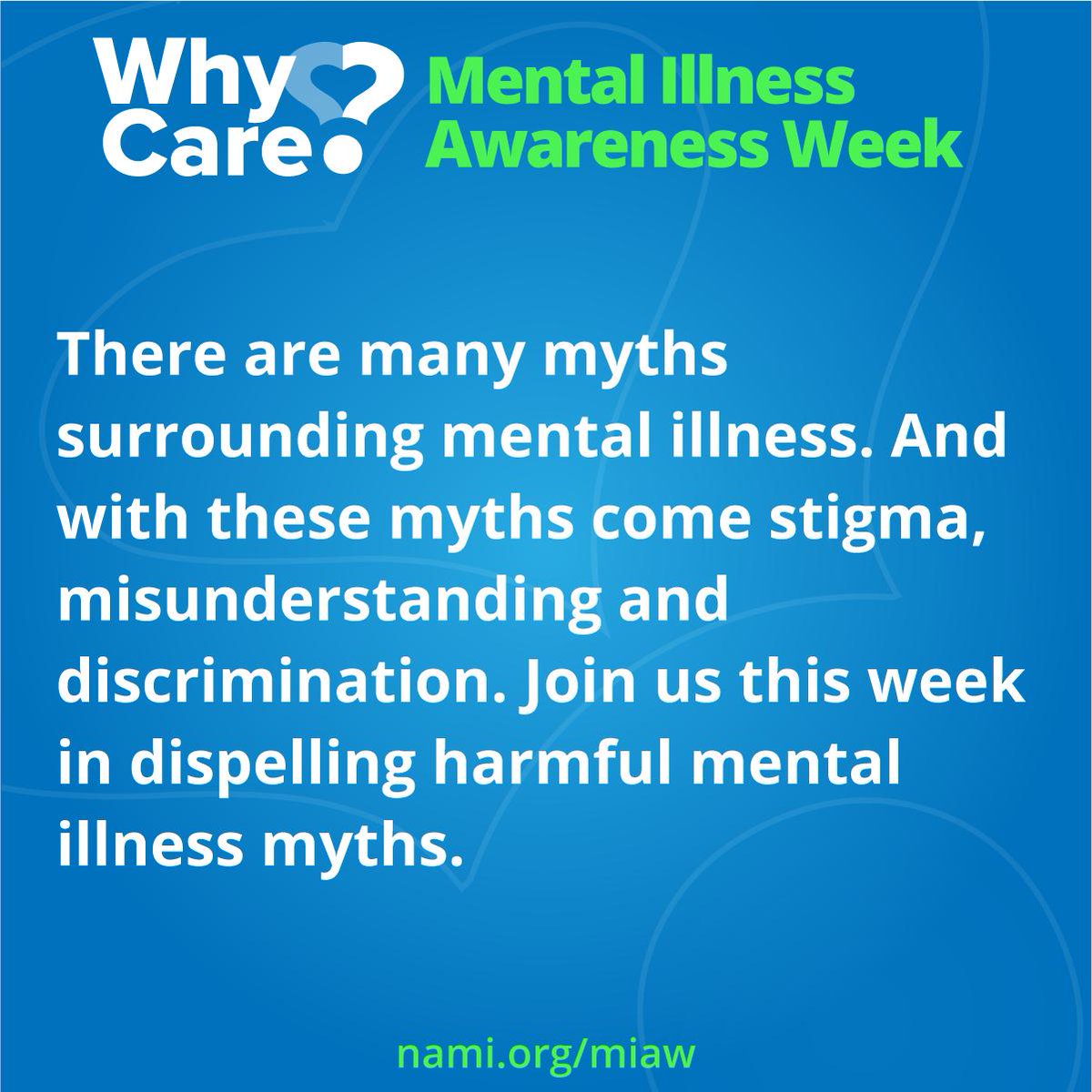 NAMICommunicate's tweet image. Today marks the start of #MentalIllnessAwarenessWeek – and all week long, we’re busting harmful myths about mental illness. 

Today’s fact check: Mental illness isn’t as rare as many think. In fact, 1 in 5 U.S. adults have experienced mental illness in the last year.
