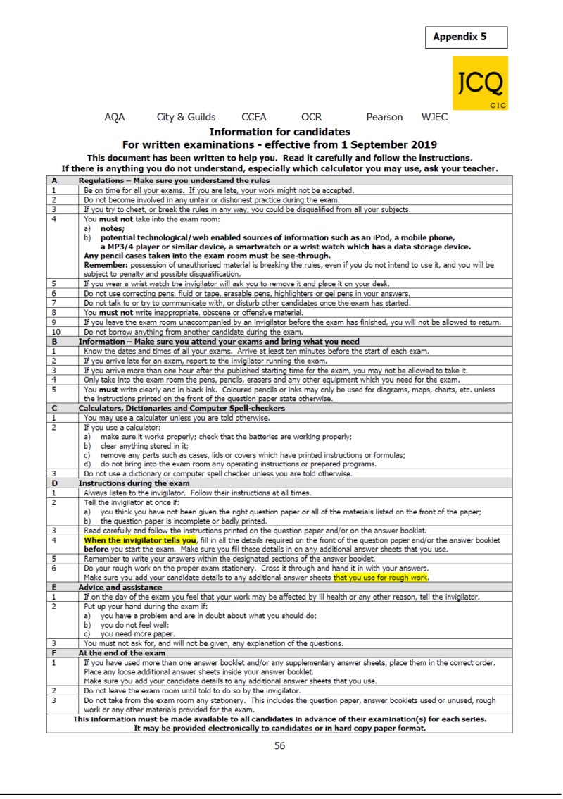 Outwood Normanby Parents Are You Familiar With The Gcse Regulations Really Important That Students Particularly Those In Y11 Understand Expectations To Avoid Disqualification For Information About The Regulations As Well