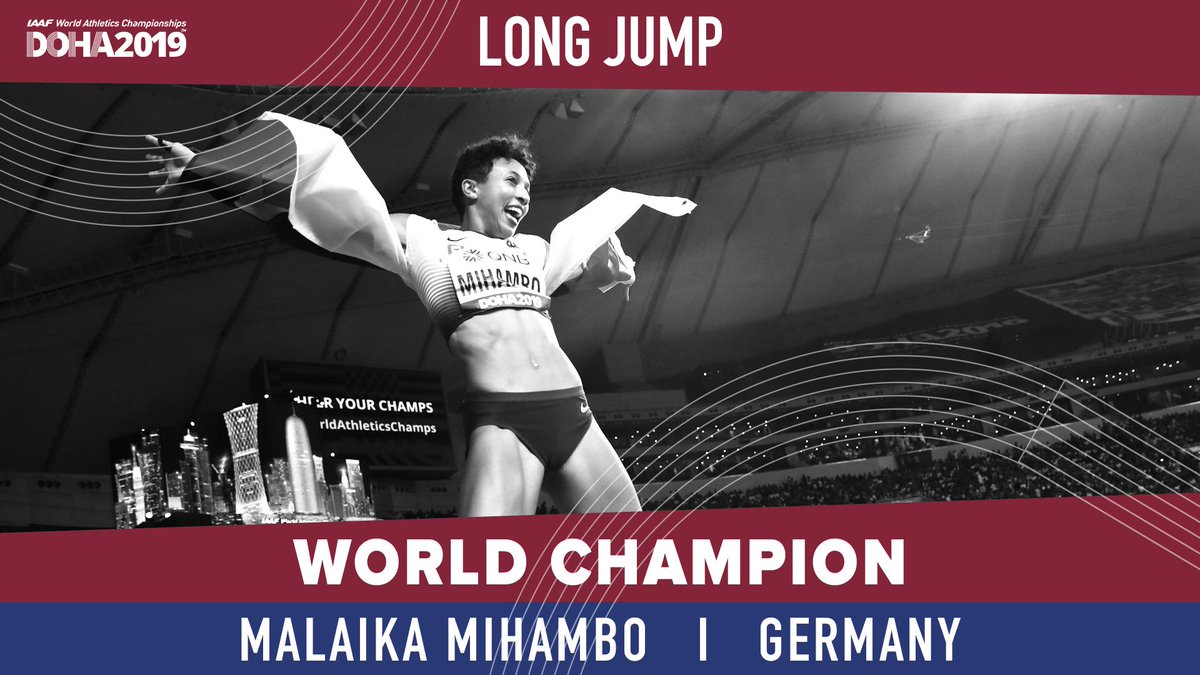 WorldAthletics's tweet photo. 7.30m ‼️
Three jumps over 7 metres
World lead
Unbeaten outdoors all year

🇩🇪 Malaika Mihambo is the long jump world champion

#WorldAthleticsChamps https://t.co/4fGKUjeY4R
