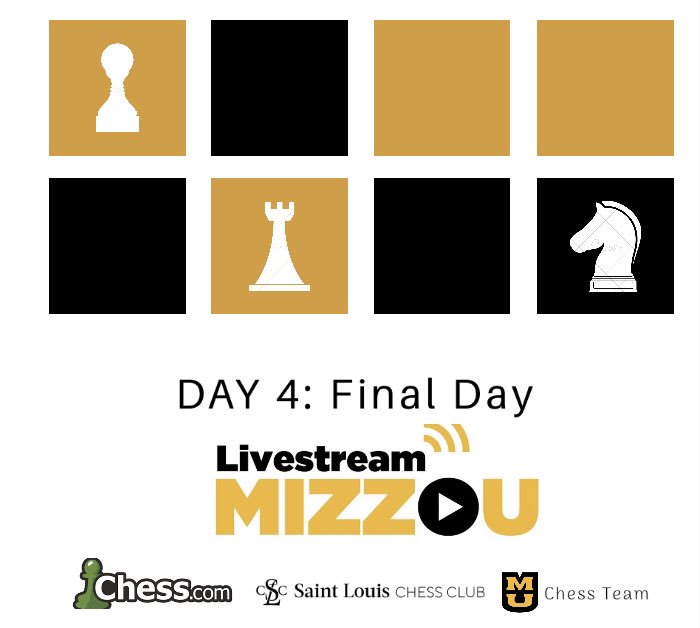 Today is the final day of the Midwest Collegiate Chess Championship with <a href="/STLChessClub/">Saint Louis Chess Club</a> <a href="/chesscom/">Chess.com</a> and <a href="/MizzouChess/">Mizzou Chess</a>! Be sure to tune in on these final rounds. twitch.tv/chesscomevents…