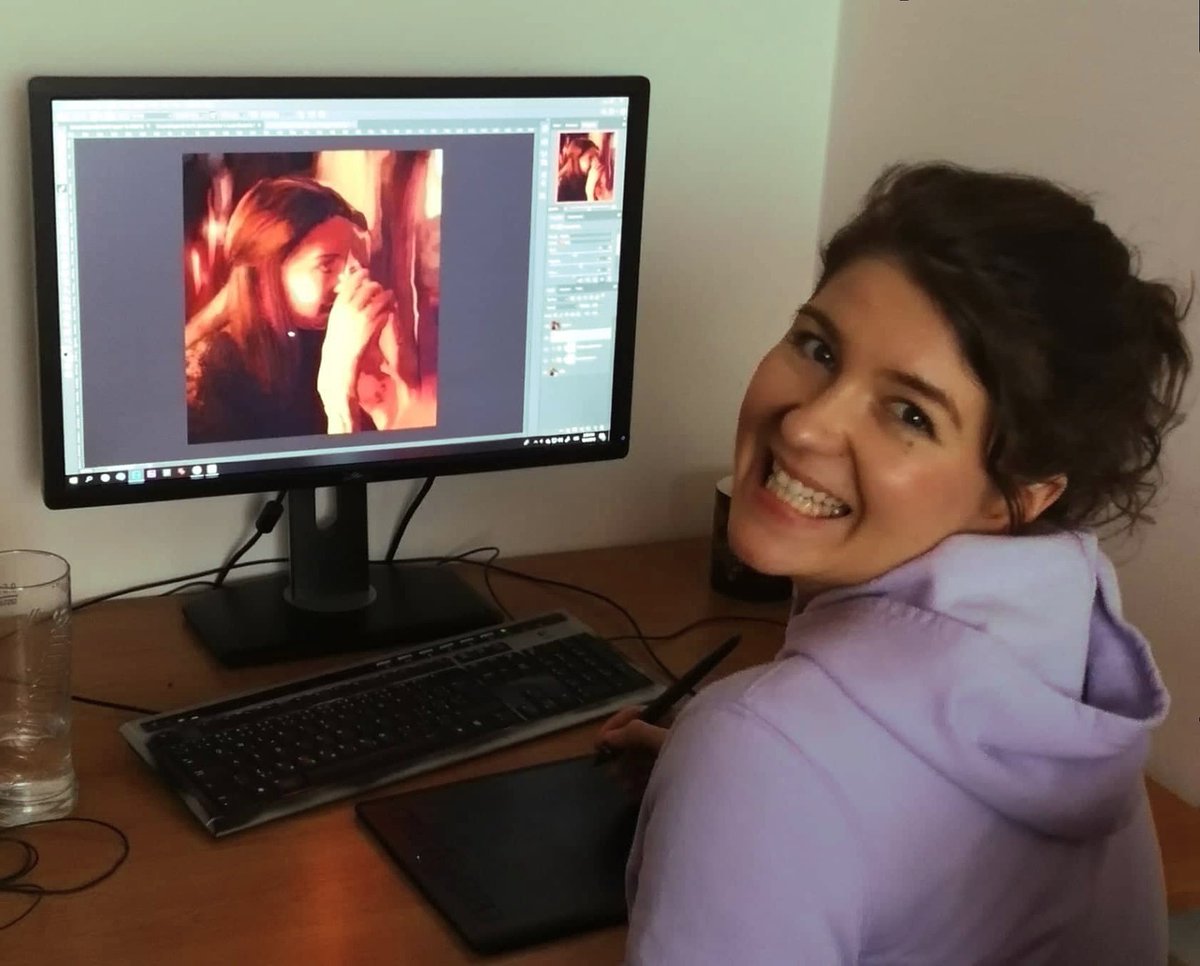 ebsynth's tweet image. We caught Šárka working on something new, so here&apos;s a little sneak peek of her screen 🎨 If I&apos;m not mistaken that&apos;s Sansa Stark drinking wine on the canvas. Can&apos;t wait to see the result! 😁
#ebsynth #texturesynthesis #computergraphics