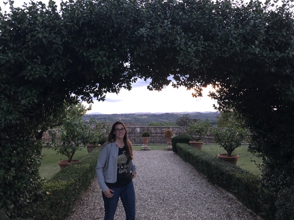 Enjoying the private gardens by our guesthouse is Geggiano w. <a href="/brendajprice/">Brenda Price</a>  #fall #sunset