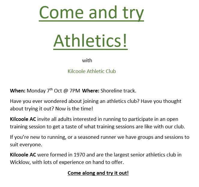 A reminder of our second come and try it night happening tomorrow! #wicklow #kilcooleac #kilcoole #greystones #bray