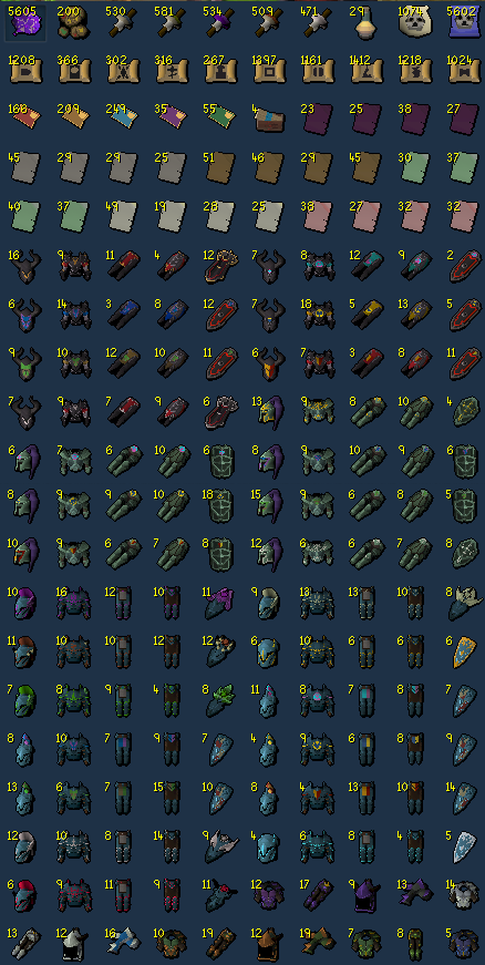 ImAPawya's tweet photo. Whilst not Casket related, I figured an update to my rs3 loot tab was needed! Not pictured are my dyes, one strength ammy and a sack of effigies :) https://t.co/gdacvnRsWh