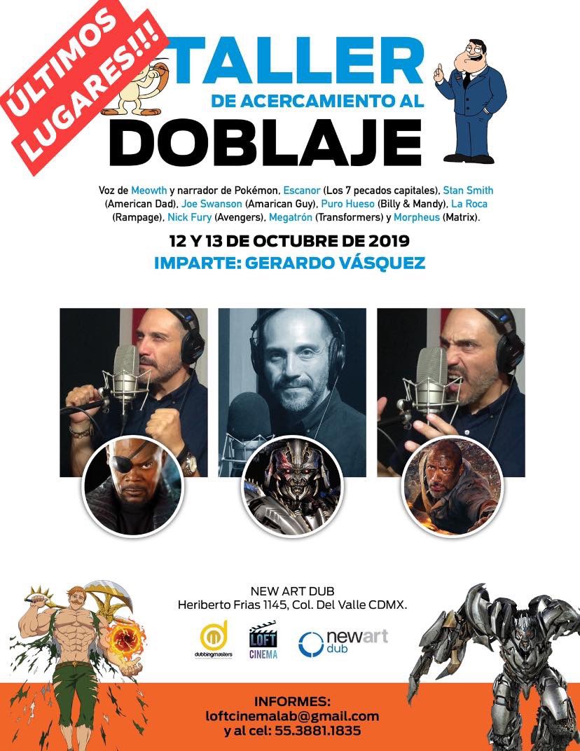 LoftCinema's tweet photo. Últimos lugares para el taller de Doblaje con @gerardovoz #NewArtDub https://t.co/G9guHWawZ6