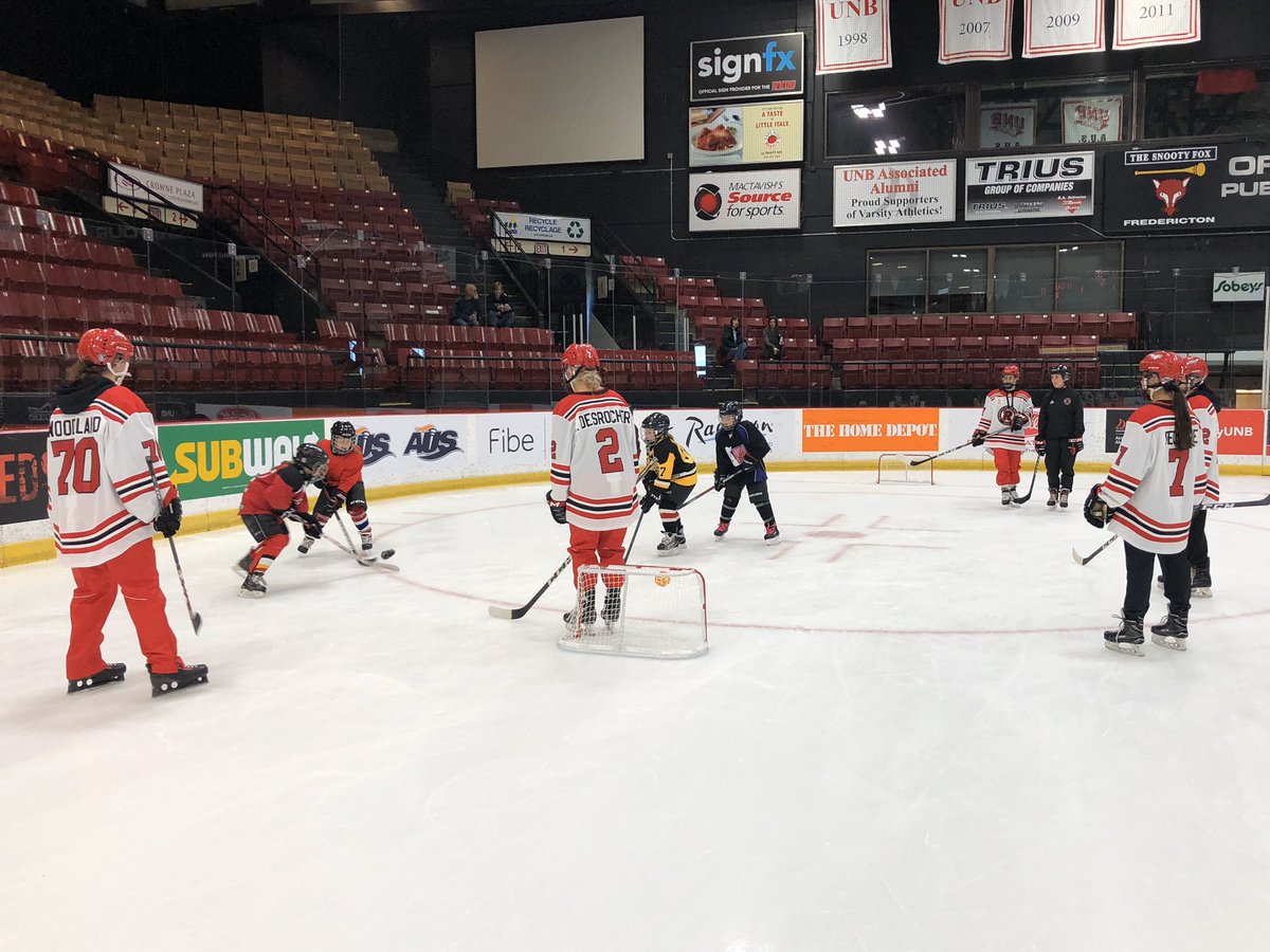 HockeyFemale's tweet photo. Everybody that attended the skills and games session in Fredericton had a great time celebrating #WGIHW yesterday. Then ended the day watching Battle of the Hill part 1. #FSMHF STUWH @UNBWHockey @HC_Women @HockeyCanada @IIHFHockey @HockeyNB https://t.co/yJQCGaDtMy