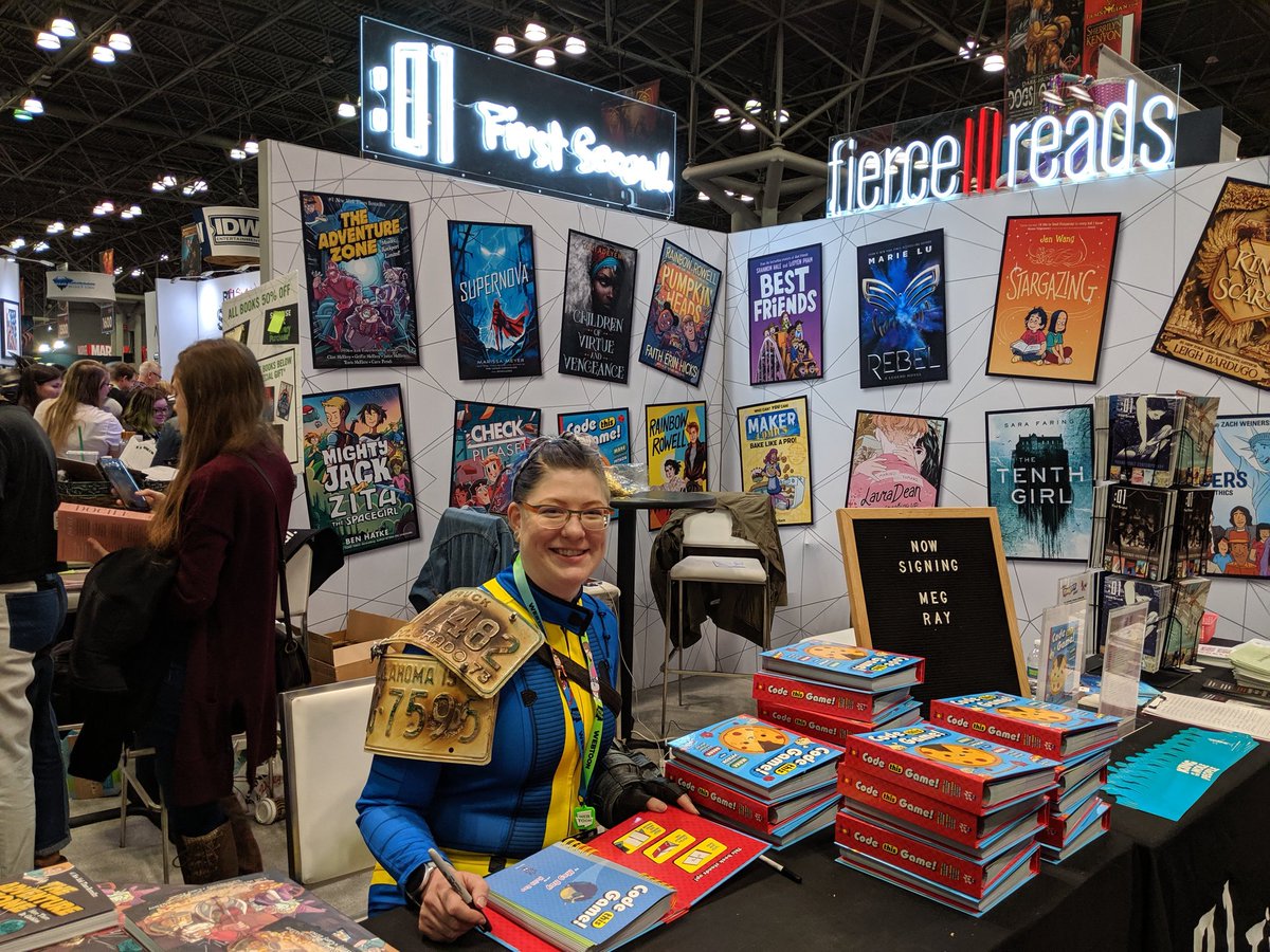 teach_python's tweet photo. This happened today! My first #NYCC thanks to #CodeThisGame and @MacmillanUSA and @odddotbooks #NYCC2019 https://t.co/2r6BBp9f7N