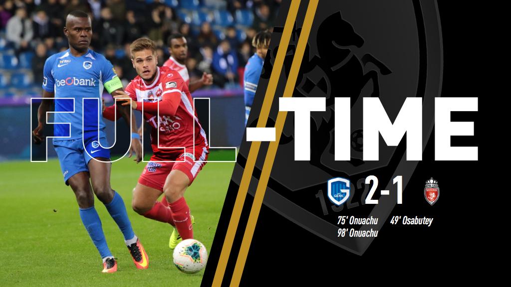ExcelMouscron's tweet photo. #GNKMOU (98’, 2-1) Paul Onuachu offre la victoire au @KRCGenkofficial  avec deux buts: un à la 75ème et le deuxième dans les dernières secondes de la rencontre (98’). La deuxième défaite de la saison pour nos Hurlus. 

⚽️ 49’ Jonah Osabutey
⚽️ 75’ Paul Onuachu
⚽️ 98’ Paul Onuachu https://t.co/NHFoj817ZS