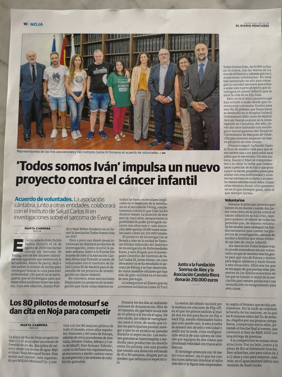 El Diario Montañés publica hoy la firma del último convenio suscrito para la investigación oncólogica infantil.