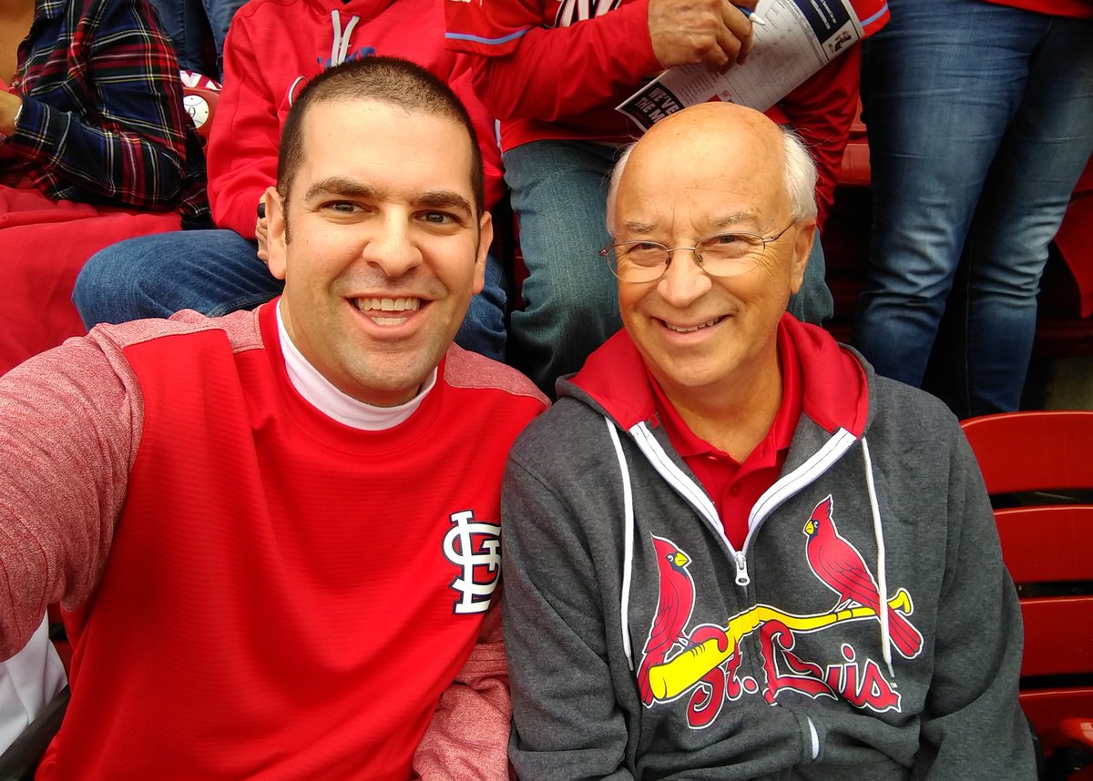 mattsegal9's tweet photo. My first October baseball game at Busch. And yes, we have converted my Atlanta-based father-in-law (at least for one game/series). #WelcomeToSTL #MLBPostseason https://t.co/6ZsN9HEjVY