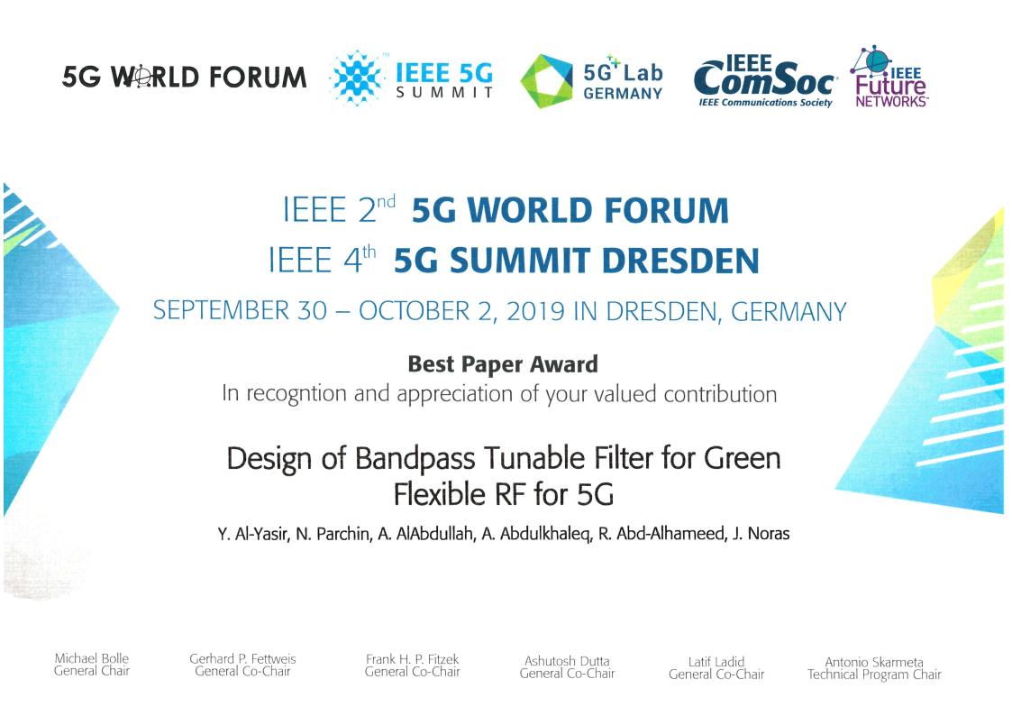 I am delighted to receive the Best Paper Award from the #TWO flagship conferences:
#IEEE_2nd_5G_WORLD_FORUM 
#IEEE_4th_5G_SUMMIT_DRESDEN
I consider this as the international recognition for our high quality research.  
<a href="/H2020ITN_SECRET/">H2020-ITN-SECRET</a> #itn_secret 
<a href="/MSCActions/">Marie Skłodowska-Curie Actions</a>
