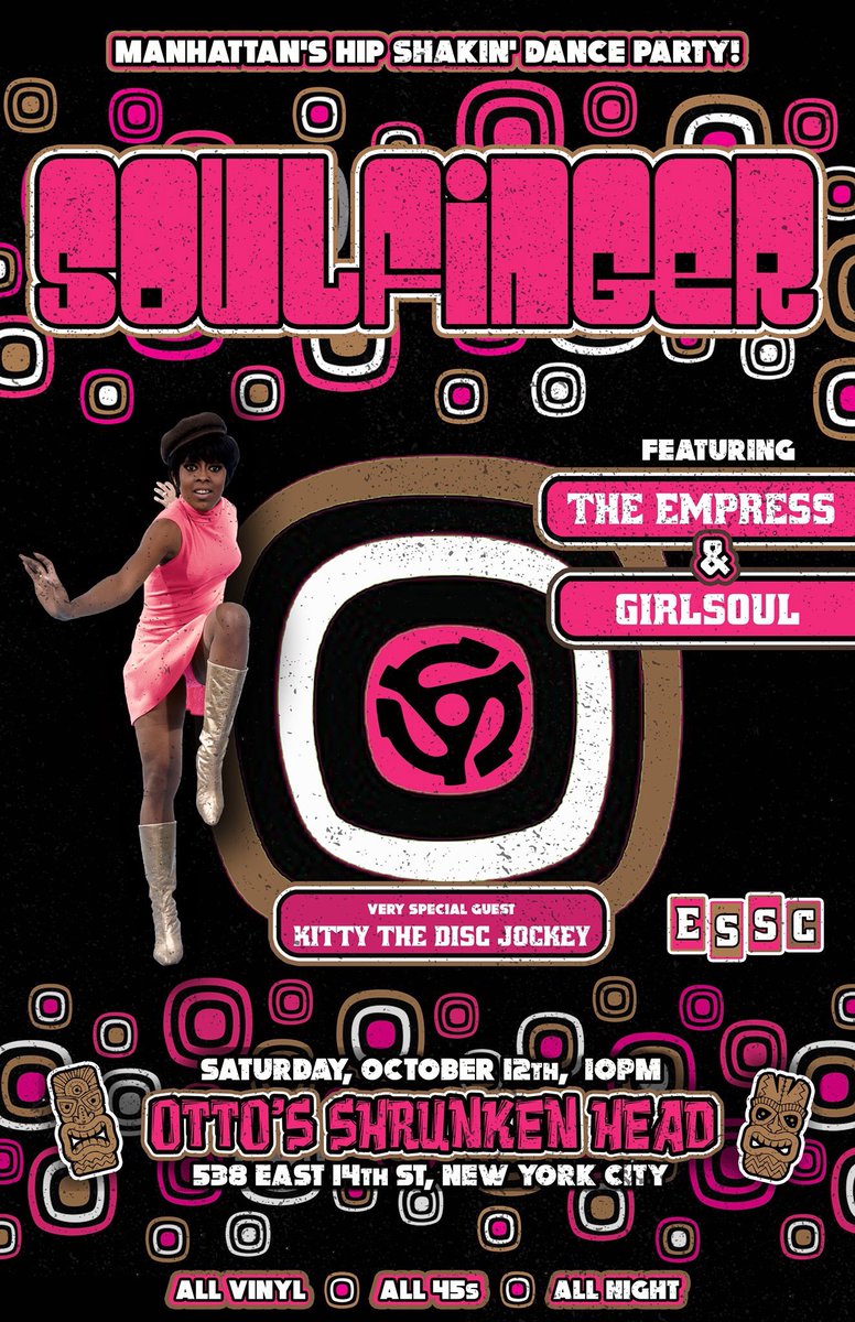 kittyvinyldj's tweet photo. So excited about this! Thanks to the fine women of #Soulfinger , I will be part of the October dance party. Been a while since I dusted off the #soul #vinyl ! #girlsoul #theempress 10/12 at @OttosNYC https://t.co/uWJhE0yOcp