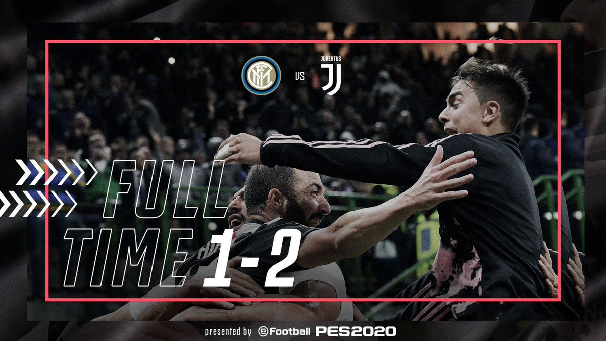 juventusfc's tweet photo. FT | ⏱| E' FINITAAAA! E' FINITAAAAA! LA JUVE ESPUGNA SAN SIRO! Splendida prestazione dei bianconeri, che passano 1-2 con le reti di @PauDybala_JR e @G_Higuain 
GRANDI RAGAZZI! 🔝♥️

#InterJuve https://t.co/UNVDrKvVBh