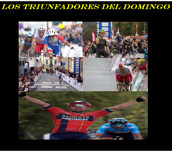 CiclismoSillon's tweet photo. Los Triunfadores del domingo 🚴‍♀️🚴‍♀️
#GPBeghelli #CRORace #TourVendee #FamenneArdenneClassic 

🇬🇧 Adam Yates 
🇮🇹 Alessandro Fedeli
🇧🇪 Dimitri Claeys
🇫🇷 Marc Sarreau
🇮🇹 Sonny Colbrelli 

#Ciclismo https://t.co/1mkuk79zTm