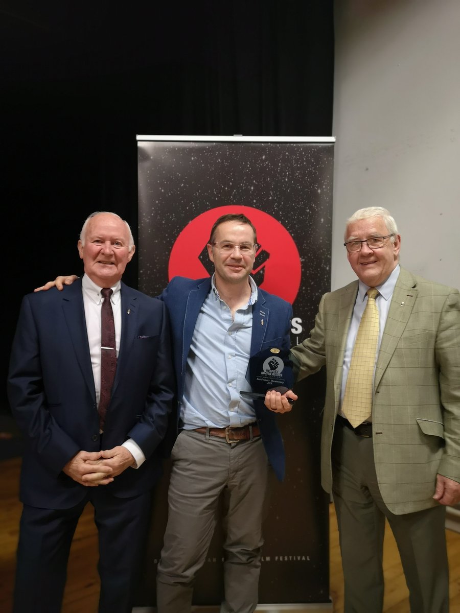 Huge congratulations to Stephen Bennett, winner of best documentary feature!

Pictured alongside two of the hooded men, Liam Shannon &amp; Francie McGuigan