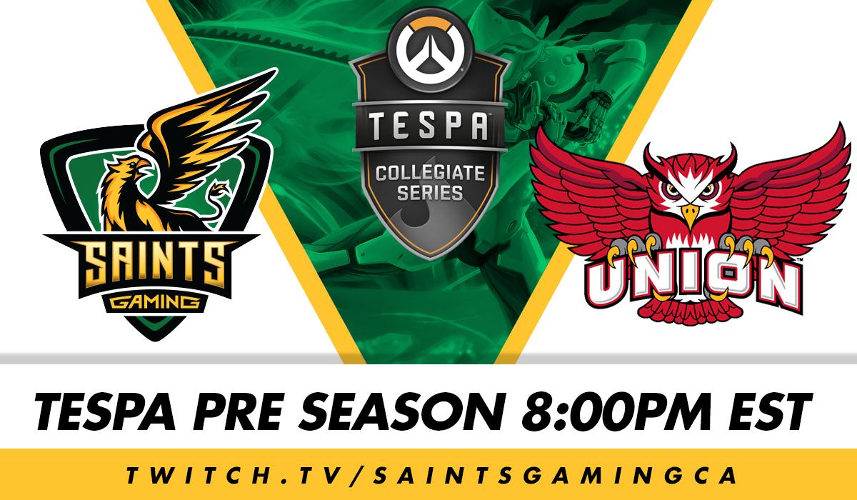 ⚔️Tonight at 8:00PM EST! <a href="/TeamTespa/">Tespa</a> Pre-Season #Overwatch match Week [2] - Against Union County College <a href="/UCCEsports/">Union Owls Esports</a> @UCCweb LETS 👏GO👏 SAINTS 👏 #Esports #Varsity #Collegiate <a href="/PlayOverwatch/">Overwatch</a> <a href="/Blizzard_Ent/">Blizzard Entertainment</a> - Stream link - twitch.tv/saintsgamingca <a href="/StClairCollege/">St. Clair College</a> <a href="/StClairSRC/">St. Clair SRC</a>