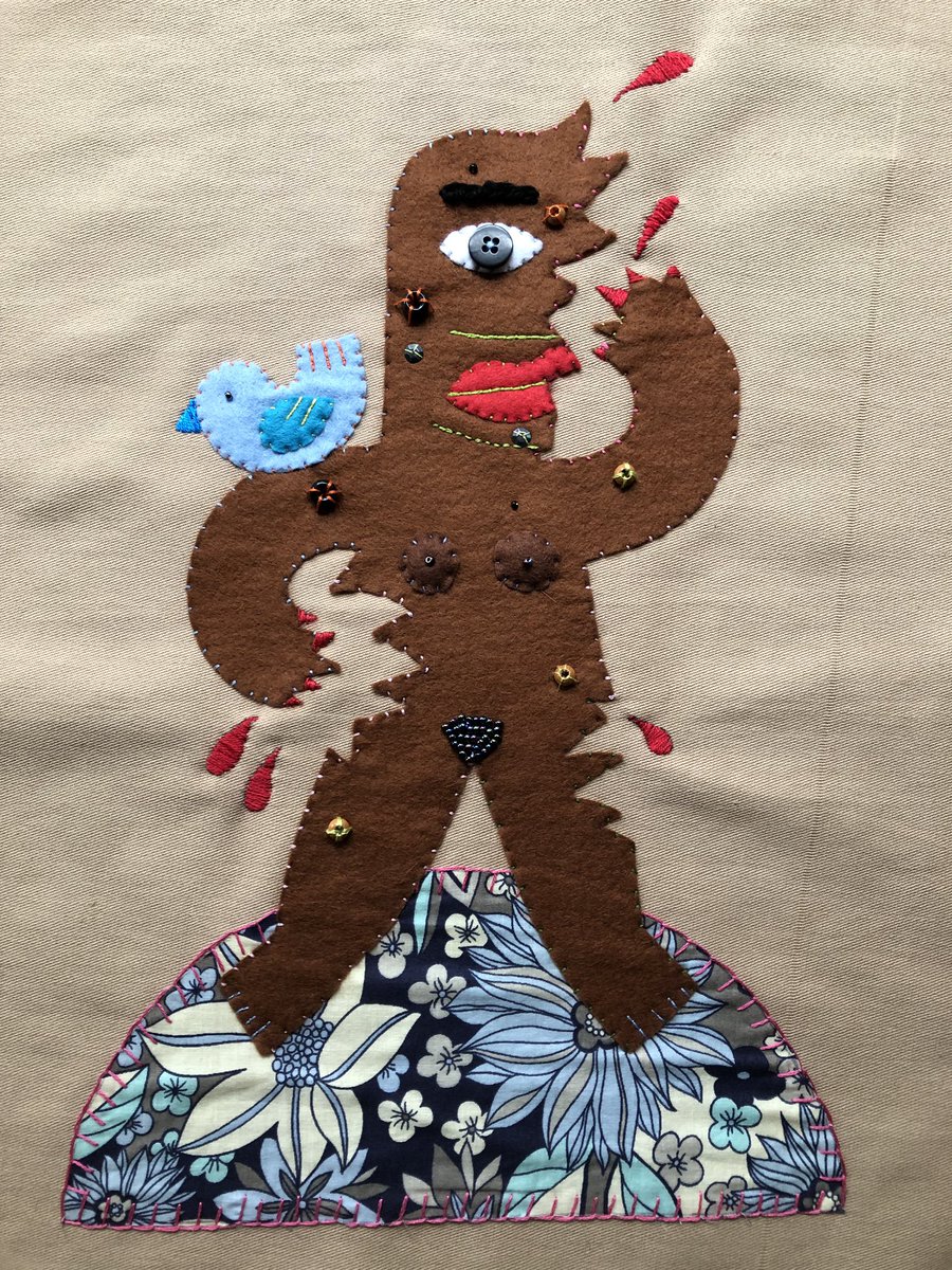 ‘Pus, Oil and Blood, That’s What This Girl is Made of’. New textile piece on Instagram page @marciabennettmaletextile