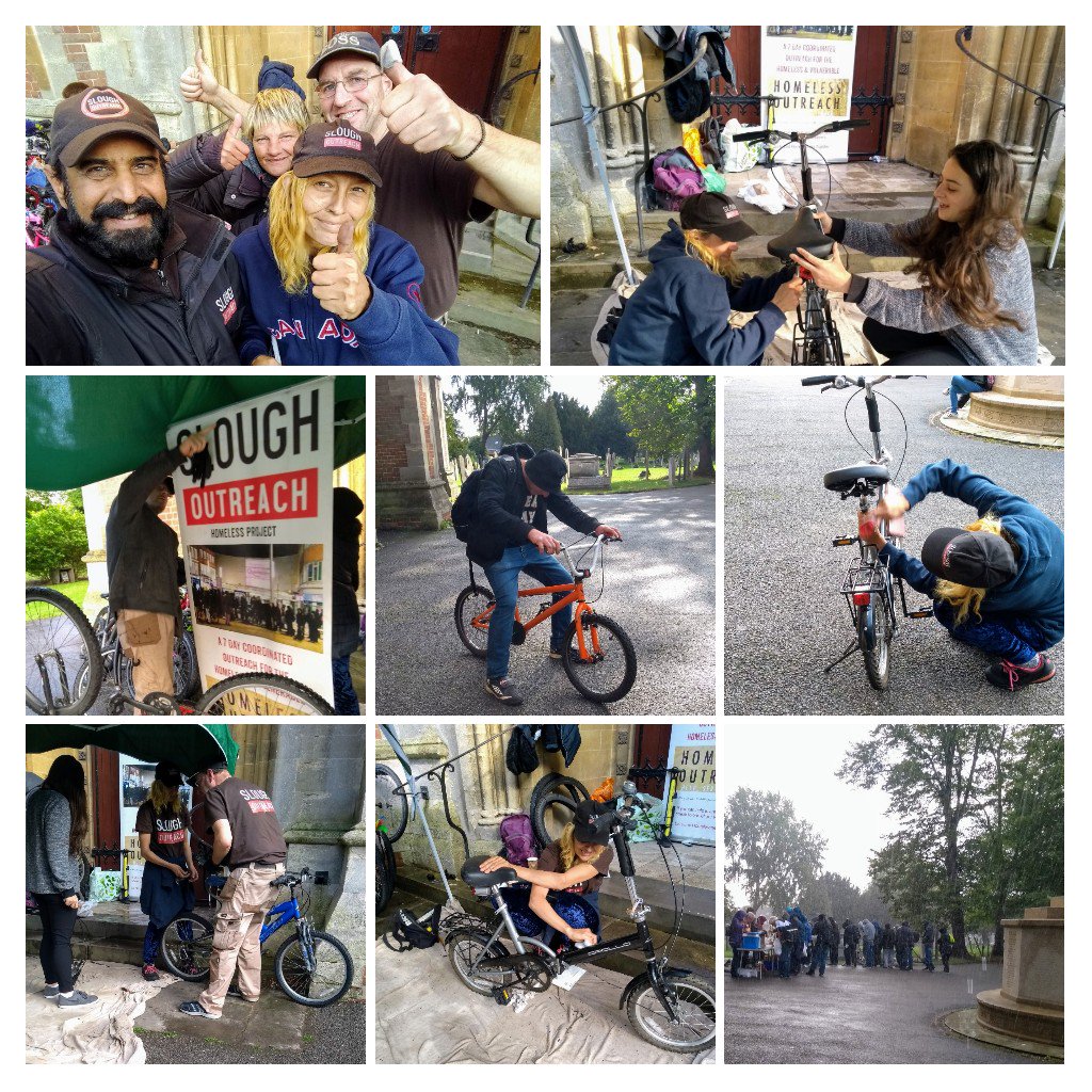 SloughOutreach's tweet image. A busy #BikeWorkshop session this afternoon at #StMarysChurch with @londonsloughrun #SoupRun
Thank you our hard working volunteers who turn up every week come rain 🌦️ or shine☀️
So greatful to everyone who has donated bikes to @SloughOutreach
#HelpTheHomeless donate a 🚲
#JoinUs