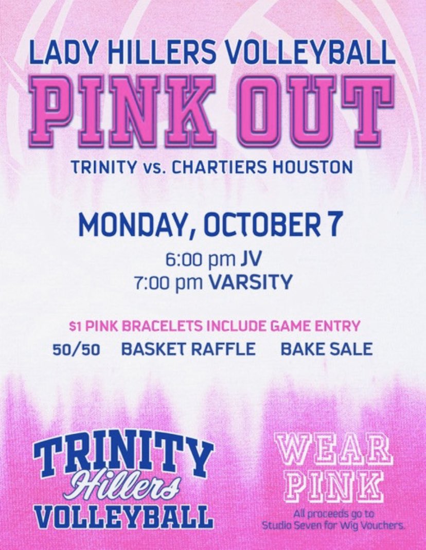 Pink out tomorrow vs Char Houston! Come out and support ! 💗🏐 <a href="/Trinity_Hillers/">Trinity Athletics</a> <a href="/HooligansHiller/">Hiller Hooligans</a> #thillvb #PinkOut