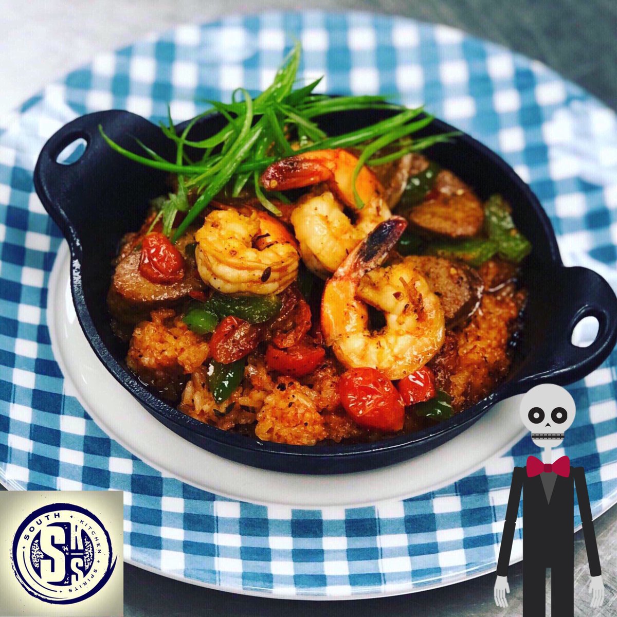 South_Kitchen's tweet photo. Charleston red rice! We use a nice chicken andouille sausage instead of the more traditional pork for a swine-free version - and if you want to go vegetarian or vegan, we've got you covered!  Swap the shrimp &amp; sausage for some olive oil poached, blackened Gainesville tempeh! 😋 https://t.co/vttQRwMAnm