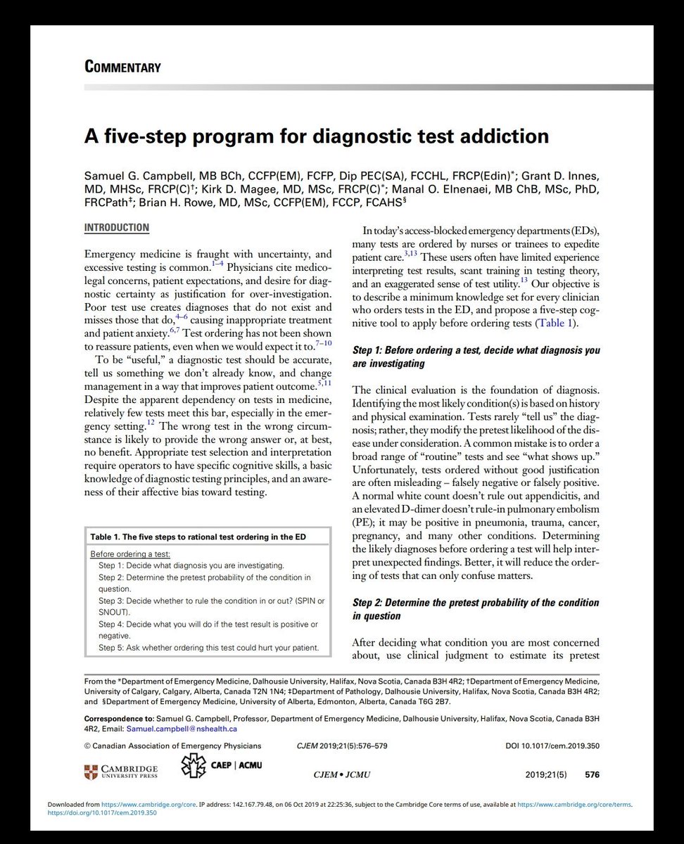 PaulAtkinsonEM's tweet photo. Fantastic summary of when and how to test in #EmergencyMedicine from @CJEMonline @ChooseWiselyCA @samcampcaranx @GrantInnesEM @DalEMResearch and more https://t.co/ahjPUWtDcF https://t.co/RHzQKU5Q4T