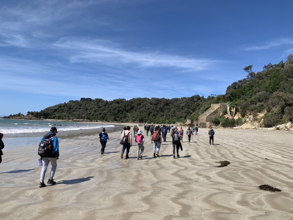 sedsnseismic's tweet image. Lovely weather for a field trip! First year #Earth10002 checking out the rocks around Phillip Island. Ordovician #limestones, Eocene columnar #basalts, Cretaceous #fluvial deposits, something for everyone! 😄