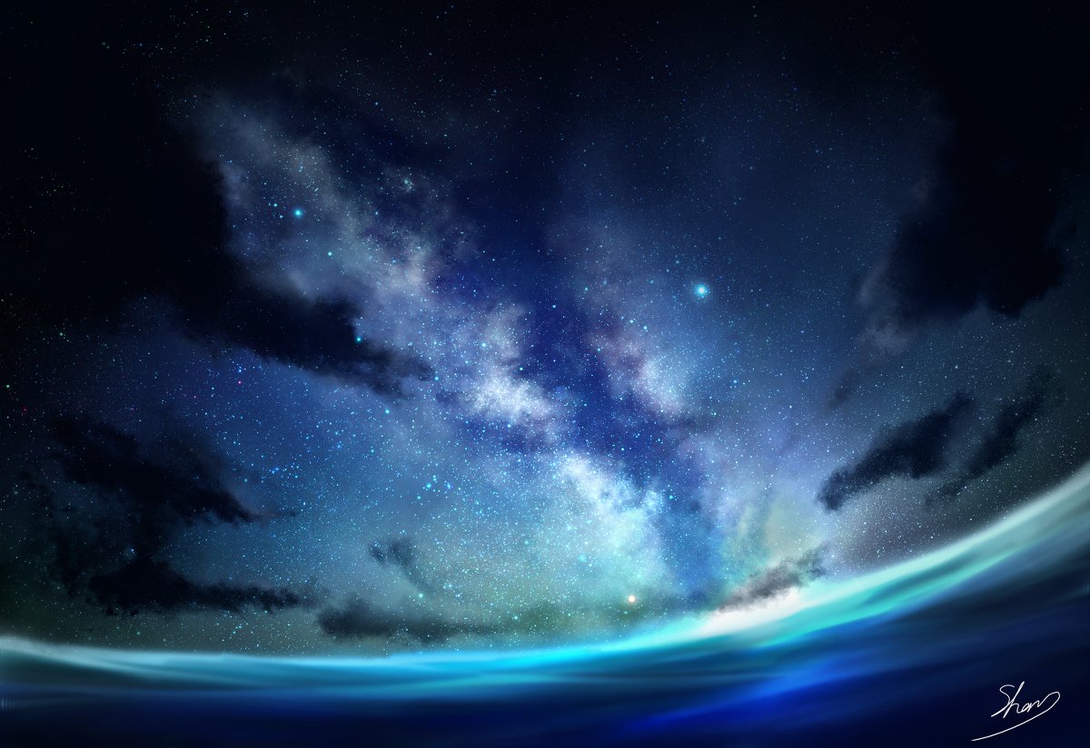 星天堂 シャン A Twitter 大海にて夜空を仰ぐ オリジナル イラスト 天の川 海 Photoshop 星空 T Co 7gylnijtpo