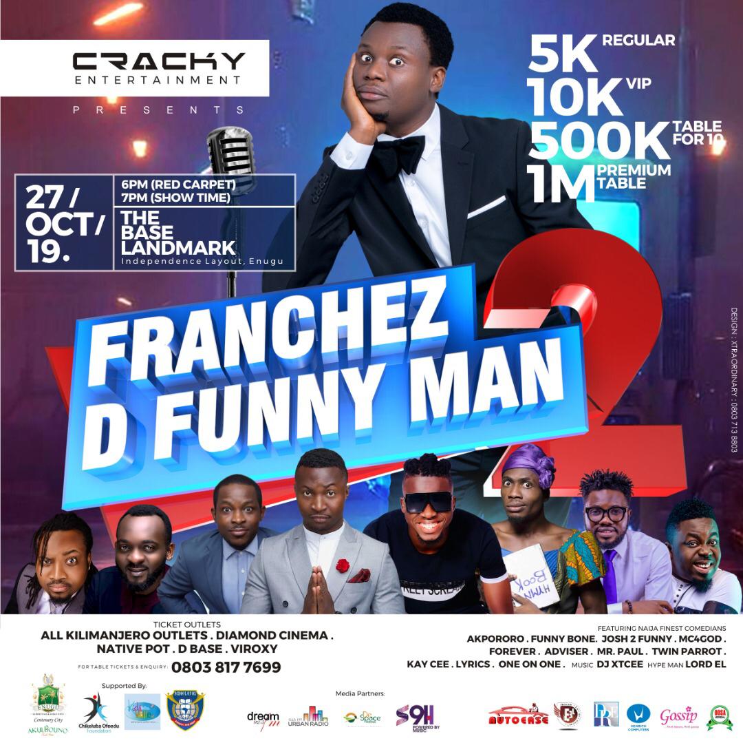 EricEnem's tweet photo. Guy: baby i want to crack your ribs...
Babe: STARES
Guy: ...With laughter
Babe: (Smiles) make it happen on 27th October @Coal_City with Franchez
Guy: #Thebaselandmark got us dear.

#FranchezDFunnyMan2 https://t.co/h40GPZeN0s