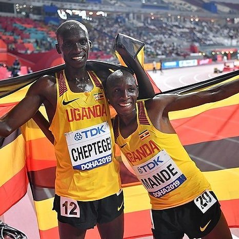 Congratulations to <a href="/joshuacheptege1/">Joshua Cheptegei 🇺🇬🇺🇬 🥇🥇</a> for winning Gold in the men's 10,000m final at the #IAAFDoha2019 championships. Once again, you have hoisted the Uganda flag high. We are proud of you!