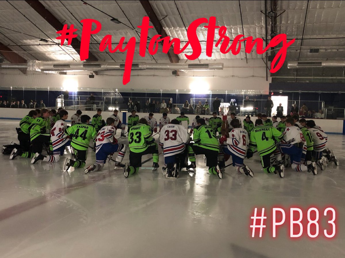 Cya16U's tweet photo. CYA and Chicago Mission U16 take a knee and have moment of silent prayer in honor of their brother, Payton Bruns. Love to PB83! @AHAI_1 @cyagirlshockey @CYAboyshockey @MYHockeyRanking https://t.co/vA7PDHmRra
