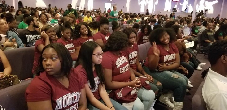 MsColtrane's tweet photo. My cheerleaders know who I serve. Our outing was to worship at The Mount-Chesapeake! The girls always have fun performing at various community events, but this time was a bit different: we got the WORD! Thanks @themountleads @TheMountBishop  for sowing a seed into our program. https://t.co/k8iyNVLDY5