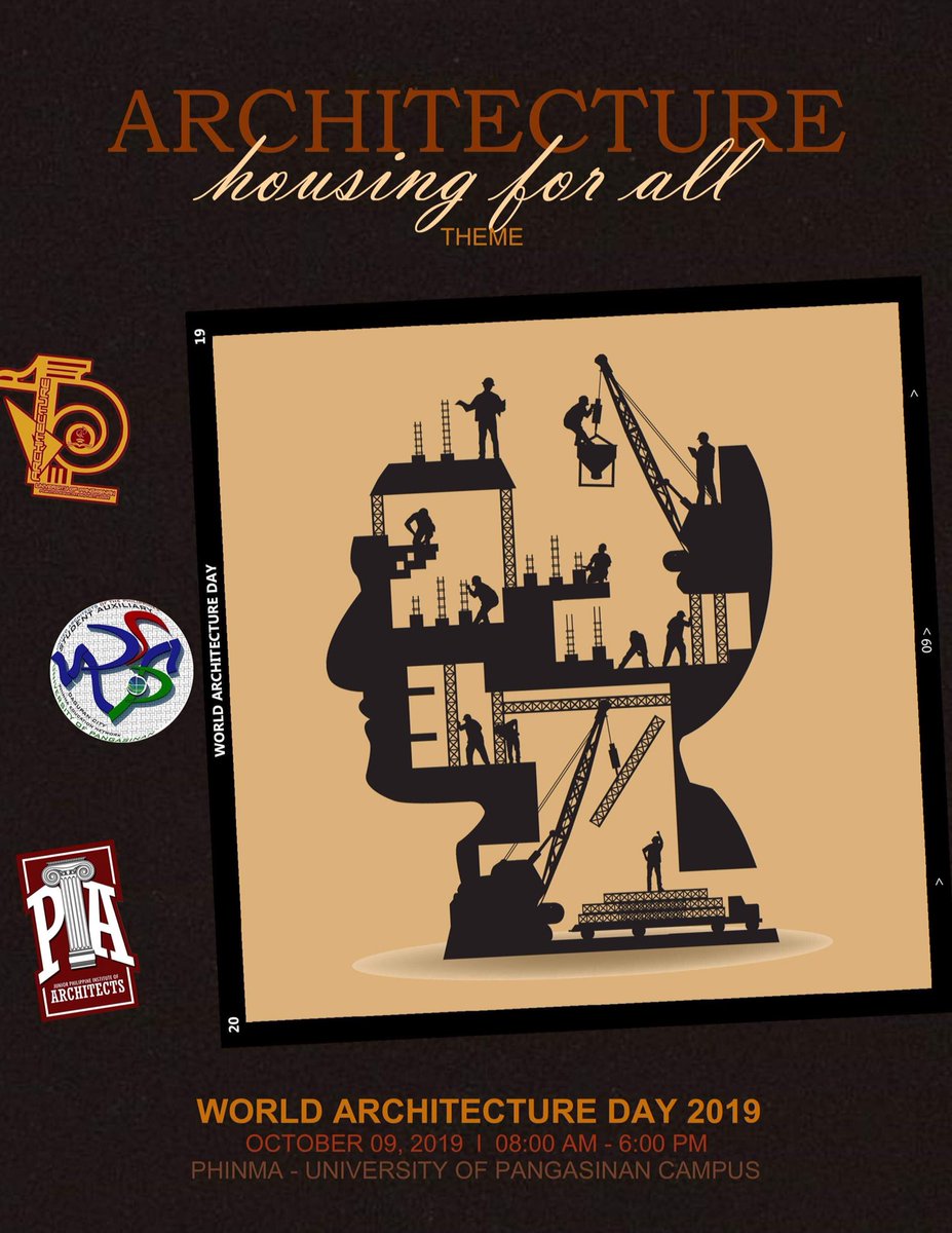 UapsaUpang's tweet photo. Are you ready Maharlikas? 

Its your time to showcase your skills in this years celebration of World Architecture Day 2019 “Architecture... housing for all” at PHINMA University of Pangasinan 

October 09, 2019 | 8:00 am - 6:00 pm

Come and join us Maharlikas!

#WAD2019 #OneUapsa https://t.co/wprPLVb0ys