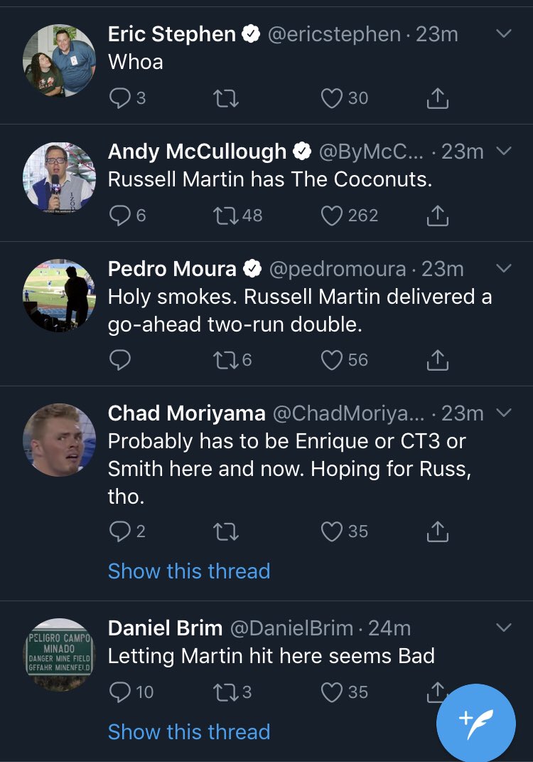 Sammy_Roth's tweet photo. You can see where Russop Martin got the big hit. #Dodgers #LALovesOctober https://t.co/SQQQL28tpP