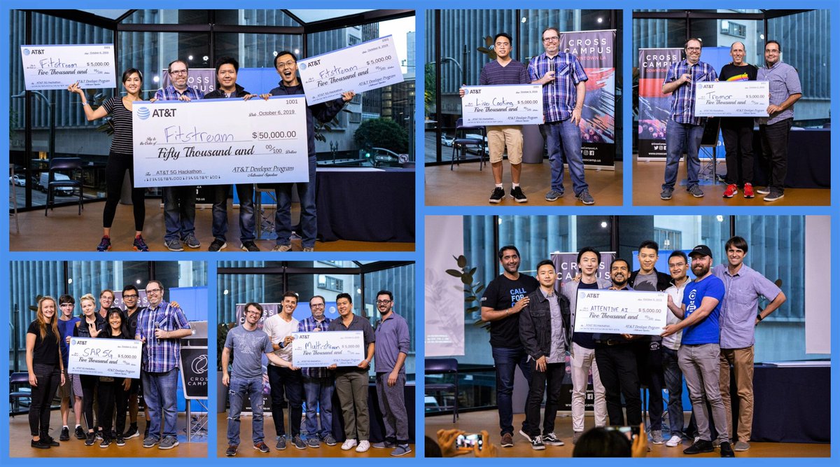 attshape's tweet photo. That's a wrap! Congrats to all our winners of the @Samsung Galaxy S10 #5G #hackathon! These teams came to build. And thanks to all who participated this weekend. Teams, post your own fun photos from the last few days using #atthack! https://t.co/ZdXVS0oYYm https://t.co/kCtZt2B7q6